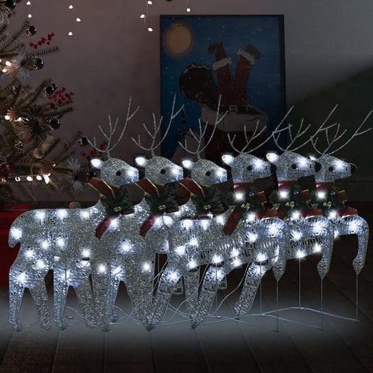 vidaXL Świąteczne renifery, 6 szt., 120 srebrnych LED vidaXL