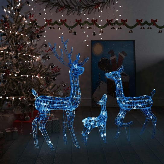 vidaXL Świąteczne renifery, akrylowe, 300 niebieskich diod LED vidaXL