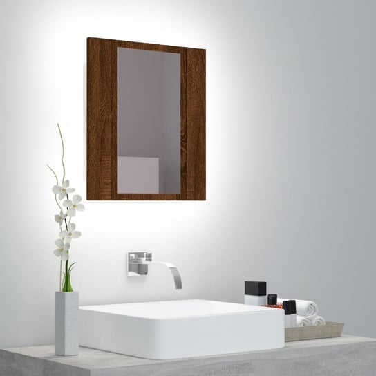 vidaXL Szafka łazienkowa z lustrem i LED, brązowy dąb, 40x12x45 cm vidaXL
