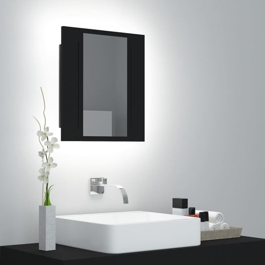 vidaXL Szafka łazienkowa z lustrem i LED, czarna, 40x12x45 cm, akryl vidaXL