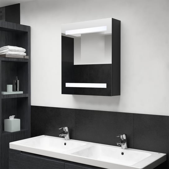 vidaXL Szafka łazienkowa z lustrem i LED, czarna, 50x14x60 cm vidaXL
