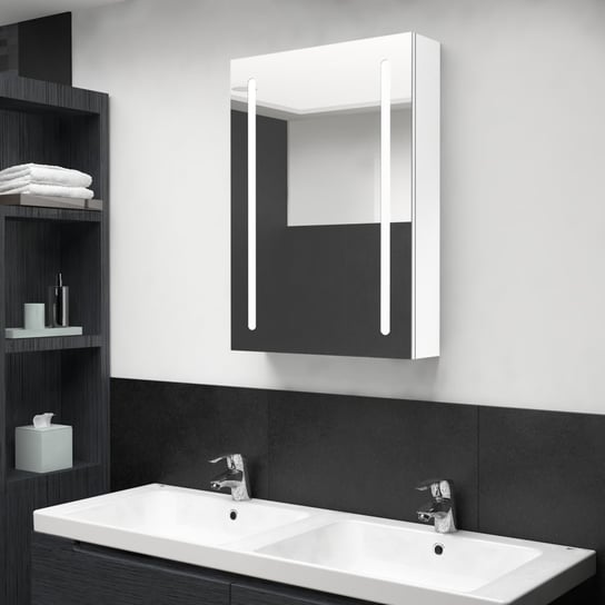 vidaXL Szafka łazienkowa z lustrem i LED, lśniąca biel, 50x13x70 cm vidaXL