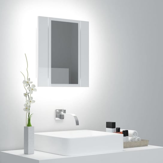 vidaXL Szafka łazienkowa z lustrem i LED, połysk, biała, akryl vidaXL