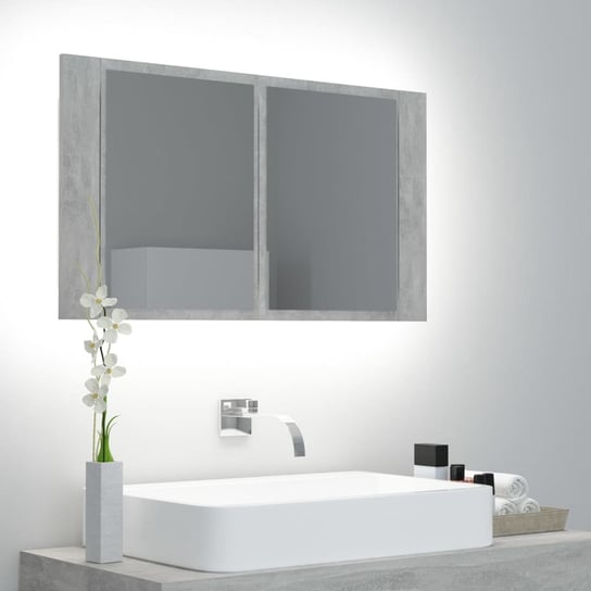 vidaXL Szafka łazienkowa z lustrem i LED, szarość betonu, akryl vidaXL