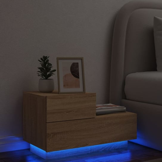 vidaXL Szafka nocna z oświetleniem LED, dąb sonoma, 70x36x40,5 cm vidaXL