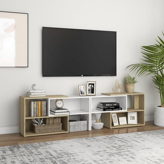 vidaXL Szafka pod TV, biel i dąb sonoma, 149x30x52 cm, płyta wiórowa vidaXL