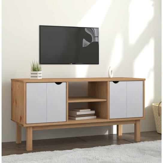 vidaXL Szafka pod TV OTTA, brązowo-biała 113,5x43x57 cm, sosna vidaXL