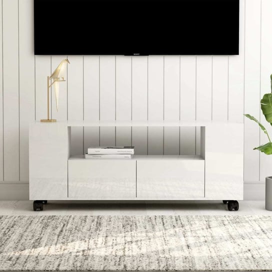 vidaXL Szafka pod TV, wysoki połysk, biała, 120x35x48 cm vidaXL