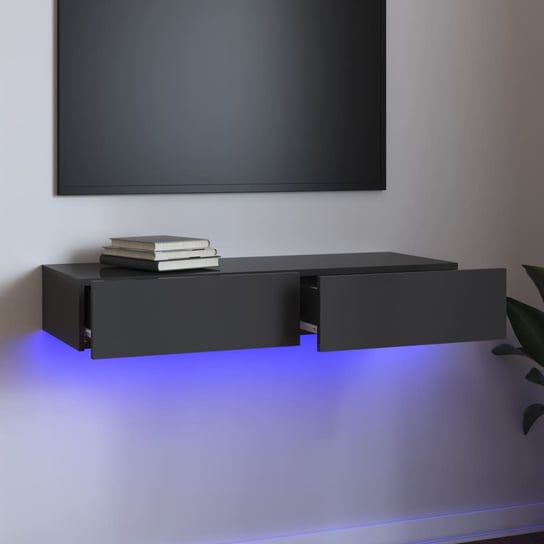 vidaXL Szafka pod TV z LED, szara z połyskiem, 90x35x15,5 cm vidaXL