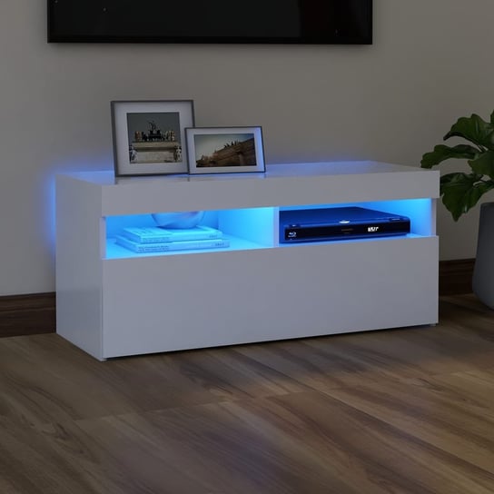 vidaXL Szafka pod TV z oświetleniem LED, biała, 90x35x40 cm vidaXL