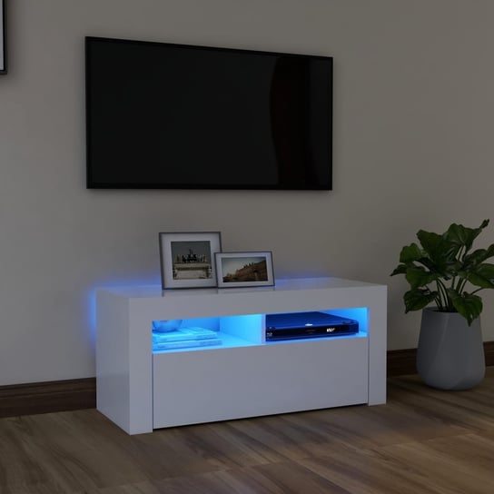 vidaXL Szafka pod TV z oświetleniem LED, biała, 90x35x40 cm vidaXL