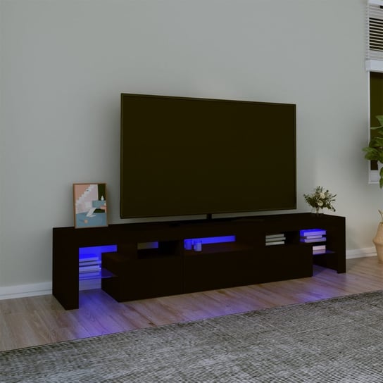 vidaXL Szafka pod TV z oświetleniem LED, czarna 200x36,5x40 cm cm vidaXL