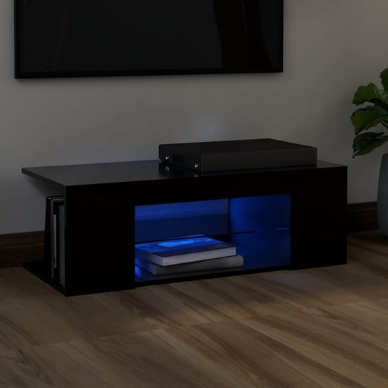 vidaXL Szafka pod TV z oświetleniem LED, czarna, 90x39x30 cm vidaXL