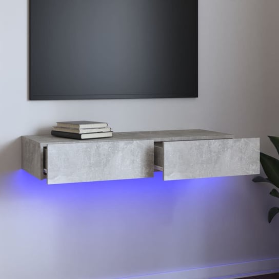 vidaXL Szafka pod TV z oświetleniem LED, szarość betonu, 90x35x15,5 cm vidaXL