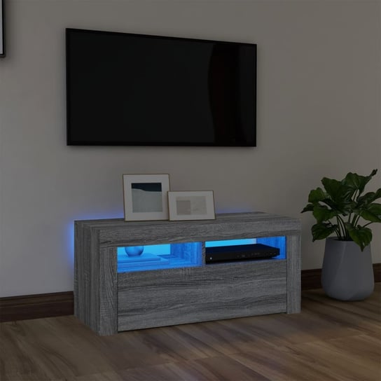 vidaXL Szafka pod TV z oświetleniem LED, szary dąb sonoma, 90x35x40 cm vidaXL