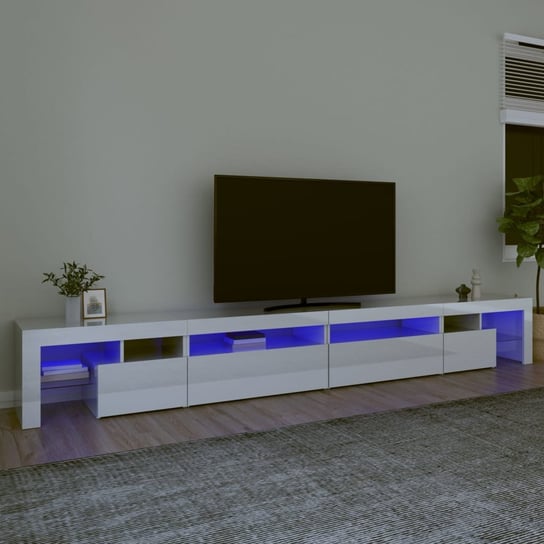 vidaXL Szafka pod TV ze światłem LED, błyszcząca, biała, 290x36,5x40cm vidaXL