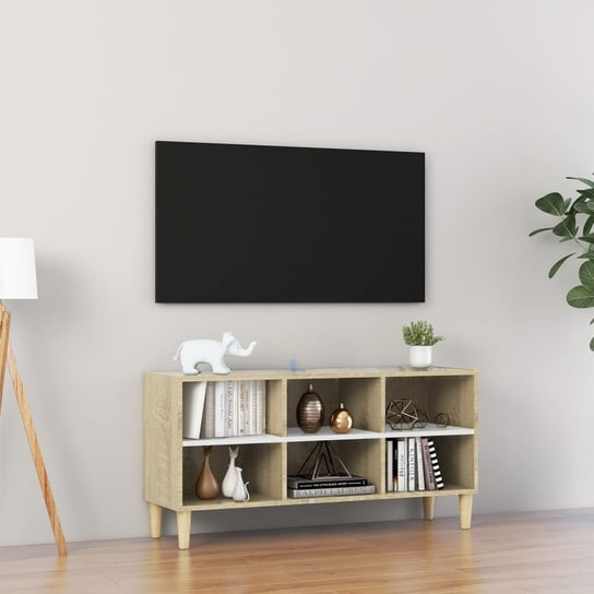 vidaXL Szafka TV, drewniane nóżki, biel i dąb sonoma, 103,5x30x50 cm vidaXL
