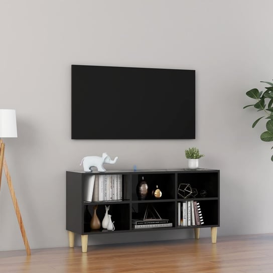 vidaXL Szafka TV z drewnianymi nóżkami, czarna, połysk, 103,5x30x50 cm vidaXL