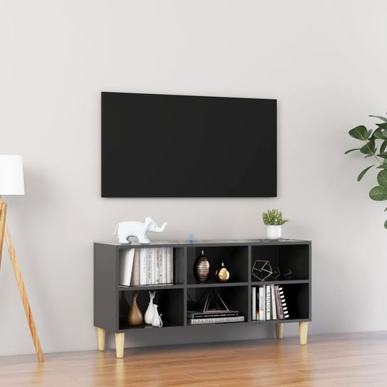vidaXL Szafka TV z drewnianymi nóżkami, szara, połysk, 103,5x30x50 cm vidaXL