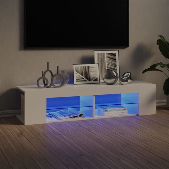 vidaXL Szafka TV z lampkami LED, wysoki połysk, biała, 135x39x30 cm vidaXL