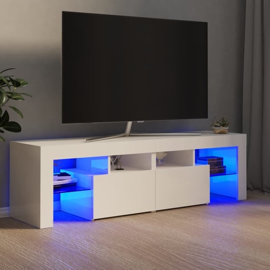 vidaXL Szafka TV z oświetleniem LED, biel z połyskiem, 140x36,5x40 cm vidaXL