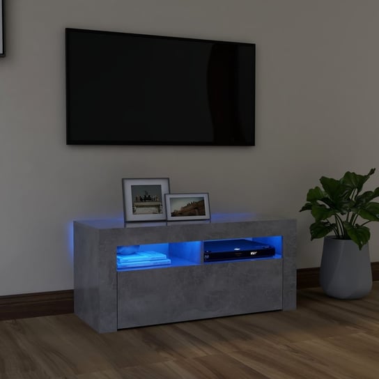 vidaXL Szafka TV z oświetleniem LED, szarość betonu, 90x35x40 cm vidaXL