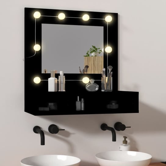 vidaXL Szafka z lustrem i oświetleniem LED, czarna, 60x31,5x62 cm vidaXL