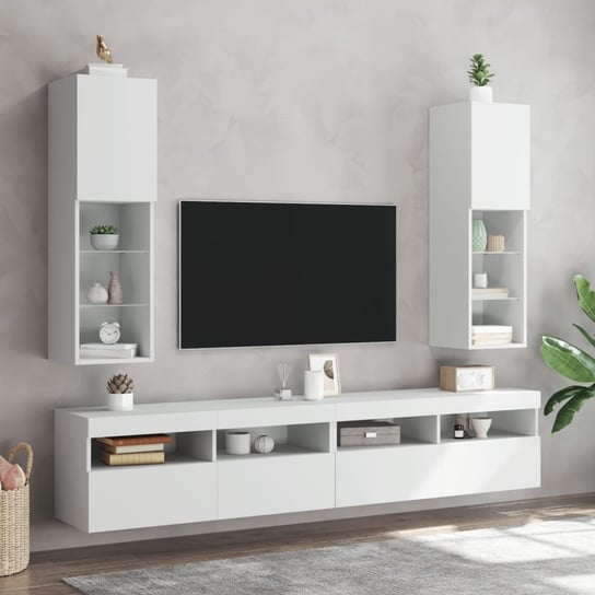 vidaXL Szafki TV, z LED, 2 szt., białe, 30,5x30x102 cm vidaXL