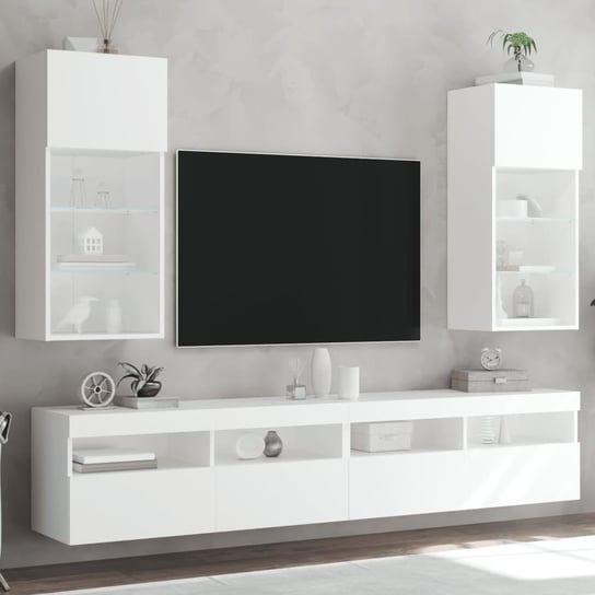 vidaXL Szafki TV, z LED, 2 szt., białe, 40,5x30x90 cm vidaXL