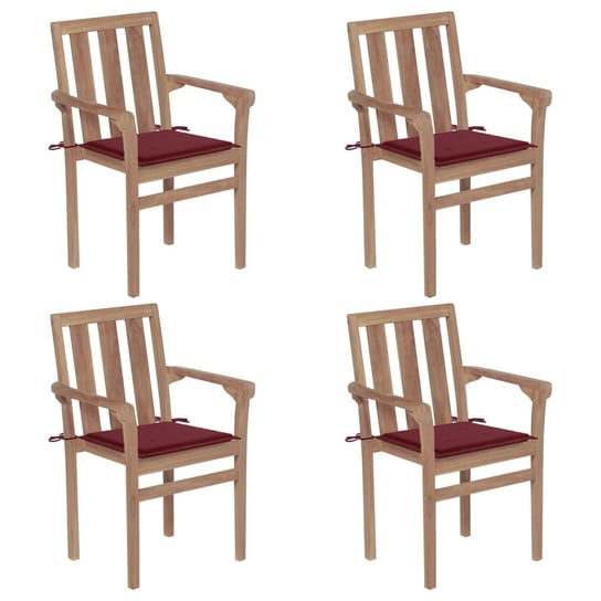 vidaXL, Sztaplowane krzesła ogrodowe z poduszkami, 4 szt., tekowe vidaXL
