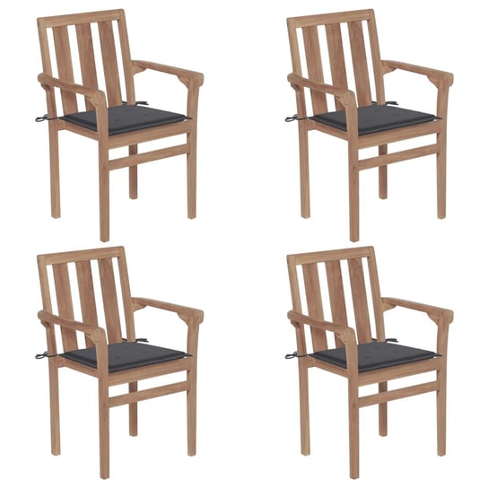 vidaXL, Sztaplowane krzesła ogrodowe z poduszkami, 4 szt., tekowe vidaXL