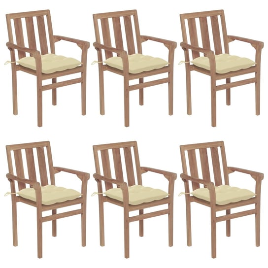 vidaXL, Sztaplowane krzesła ogrodowe z poduszkami, 6 szt., tekowe vidaXL