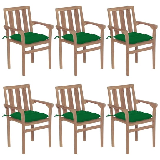vidaXL, Sztaplowane krzesła ogrodowe z poduszkami, 6 szt., tekowe vidaXL