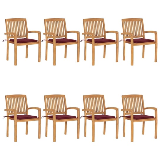 vidaXL, Sztaplowane krzesła ogrodowe z poduszkami, 8 szt., tekowe vidaXL
