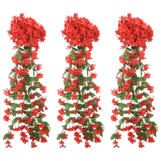 vidaXL Sztuczne girlandy kwiatowe, 3 szt., czerwone, 85 cm vidaXL