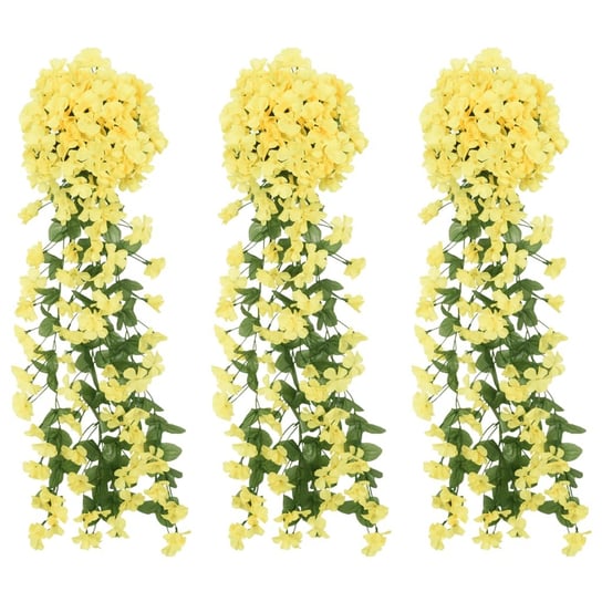 vidaXL Sztuczne girlandy kwiatowe, 3 szt., żółte, 85 cm vidaXL