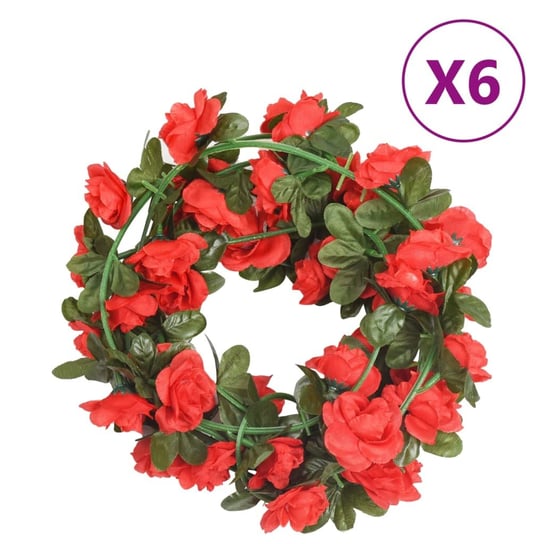 vidaXL Sztuczne girlandy kwiatowe, 6 szt., czerwone, 240 cm vidaXL