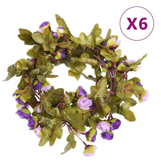 vidaXL Sztuczne girlandy kwiatowe, 6 szt., jasny fiolet, 215 cm vidaXL