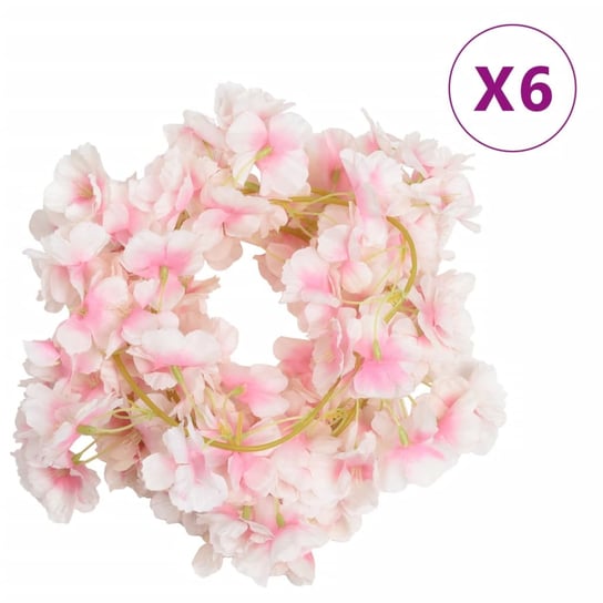 vidaXL Sztuczne girlandy kwiatowe, 6 szt., jasny róż, 180 cm vidaXL