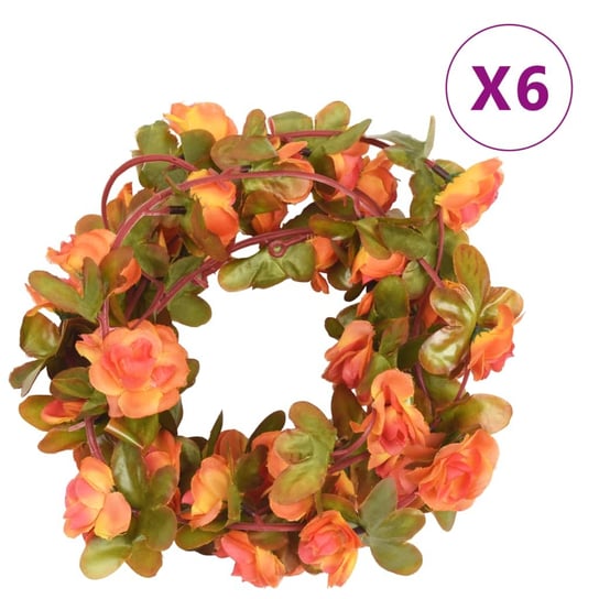 vidaXL Sztuczne girlandy kwiatowe, 6 szt., pomarańczowe, 250 cm vidaXL