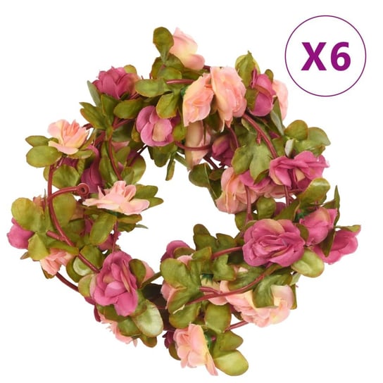 vidaXL Sztuczne girlandy kwiatowe, 6 szt., różana czerwień, 250 cm vidaXL