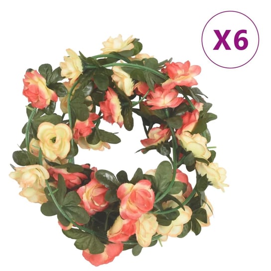 vidaXL Sztuczne girlandy kwiatowe, 6 szt., różano-szampańskie, 240 cm vidaXL