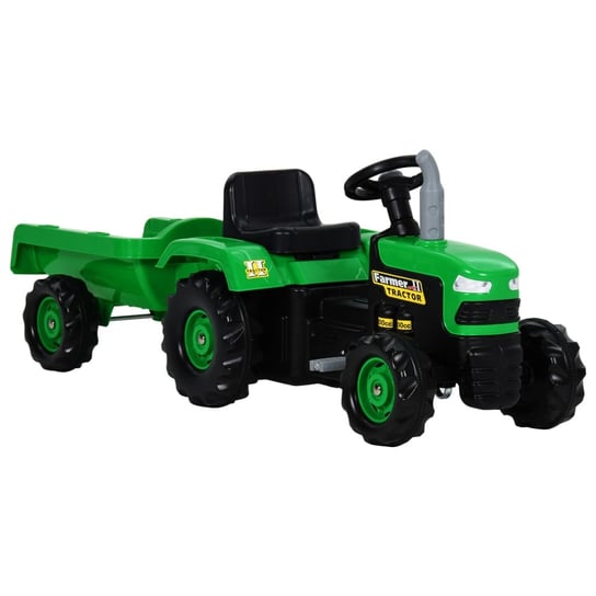 vidaXL Traktor dziecięcy z pedałami i przyczepą, zielono-czarny vidaXL