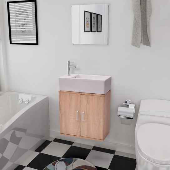 vidaXL Trzyelementowy zestaw do łazienki z umywalką, beżowy vidaXL