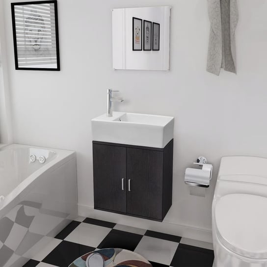 vidaXL Trzyelementowy zestaw do łazienki z umywalką, czarny vidaXL