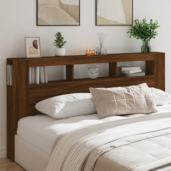 vidaXL Wezgłowie łóżka z LED, brązowy dąb, 200x18,5x103,5 cm vidaXL