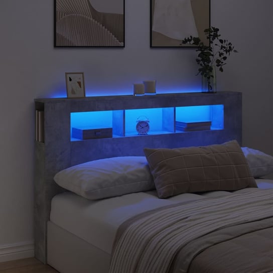 vidaXL Wezgłowie łóżka z LED, szarość betonu, 160x18,5x103,5 cm vidaXL