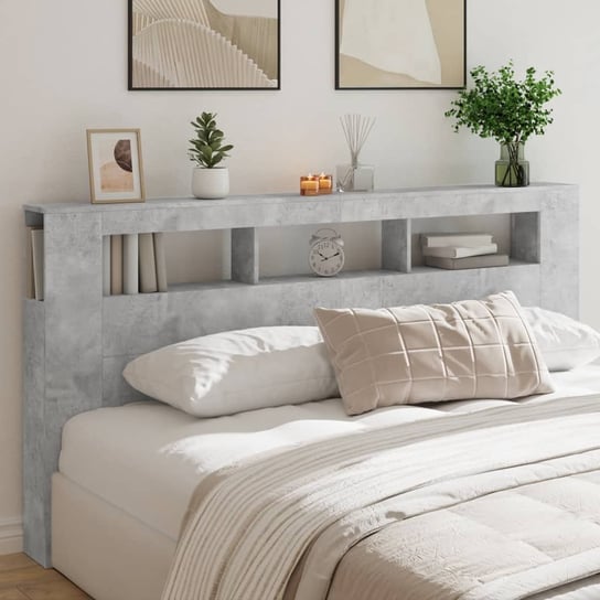 vidaXL Wezgłowie łóżka z LED, szarość betonu, 200x18,5x103,5 cm vidaXL