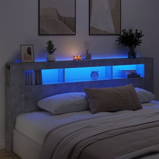 vidaXL Wezgłowie łóżka z LED, szarość betonu, 220x18,5x103,5 cm vidaXL