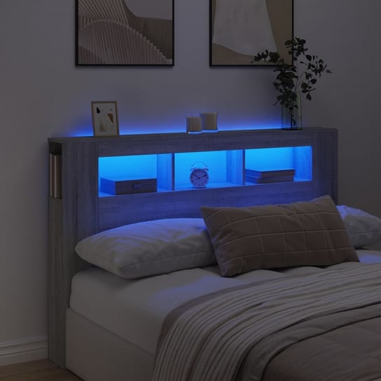vidaXL Wezgłowie łóżka z LED, szary dąb sonoma, 160x18,5x103,5 cm vidaXL